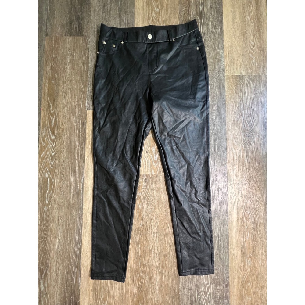 Tagoo Faux Leather Pants Women Large Black High Waisted Stretch Leggings Skinny - Picture 2 of 10